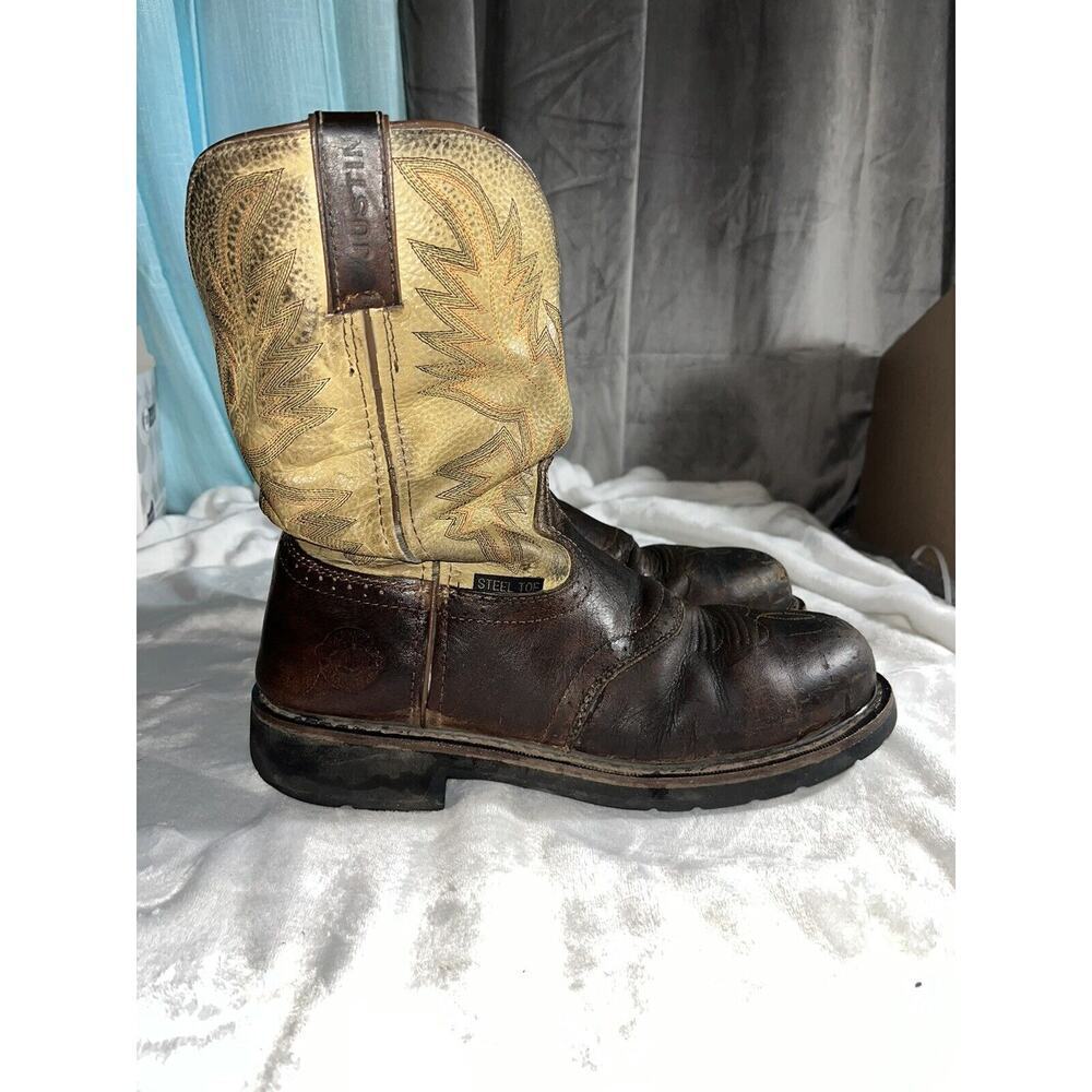 Men’s Justin Workboots Steel Toe Cowboy Boots Size 11EE Leather